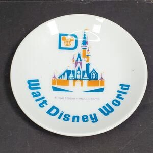 Vtg Walt Disney World Small Trinket Dish Hanging Plate Cinderella's Castle 4"